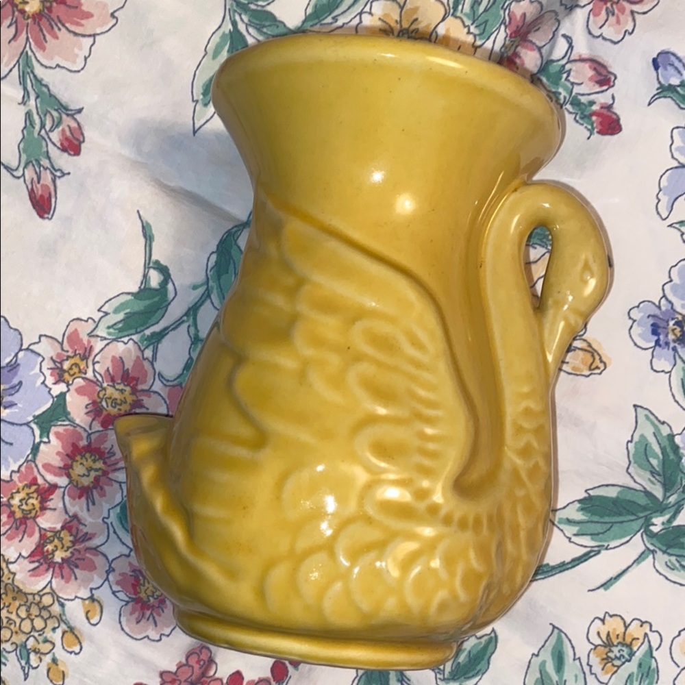 Yellow Glazed Ceramic Swan Vase